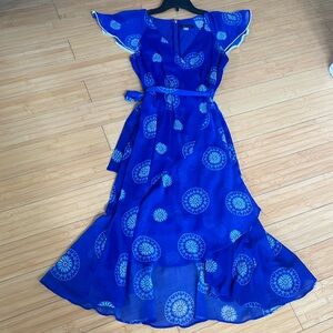 NWT Women Tommy Hilfiger Size 4 Lined High Low Dress Garden Midi Royal Blue Zara